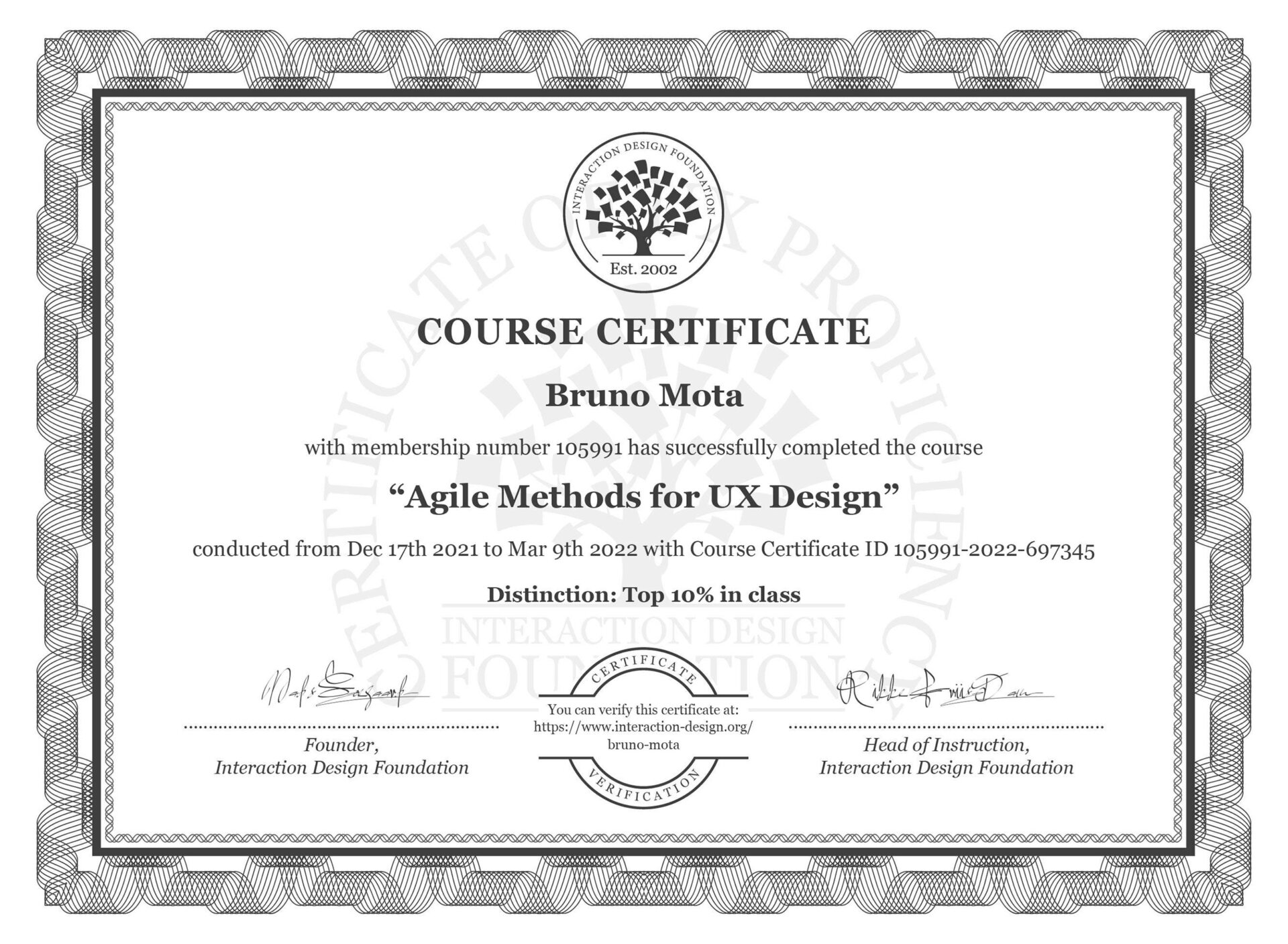 Course Certificate Agile Methods for UX Design